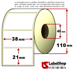 Rotolo da 2000 etichette adesive mm 38x21 vellum 1 pista anima 40