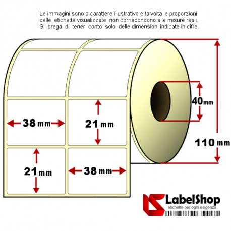 Rotolo da 4000 etichette adesive mm 38x21 Termiche 2 piste anima 40