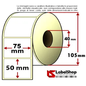 Rotolo da 1000 etichette adesive mm 75x50 vellum  trasferimento termicoanima 40