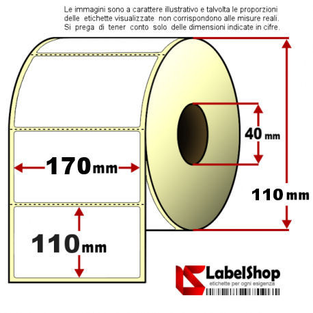 Rotolo da 450 etichette adesive mm 170x110 Termiche con pretaglio anima 40