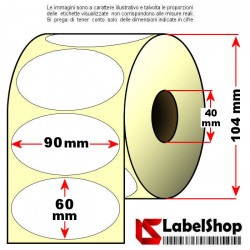 Rotolo da 900 etichette adesive forma ovale 90x60 mm Vellum anima 40 collante permanente