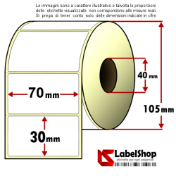 Rotolo da 1800 etichette adesive mm 70x30 Carta vellum con pretaglio foro 40