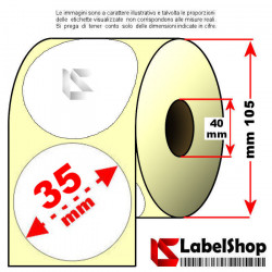 Rotolo da 1500 etichette adesive tonde diametro 35 mm vellum trasferimento termico