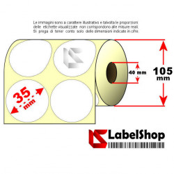 Rotolo 3000 etichette adesive tonde diametro 35 mm vellum doppia fila trasferimento termico