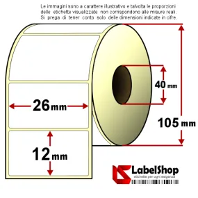 Rotolo da 3333 etichette adesive mm 26x12 vellum 1 pista anima 40