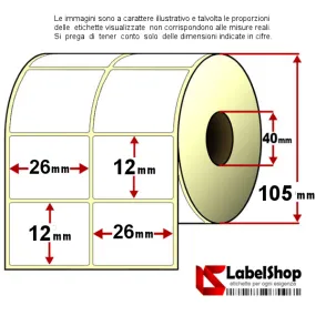 Rotolo da 6666 etichette adesive mm 26x12 vellum 2 piste anima 40