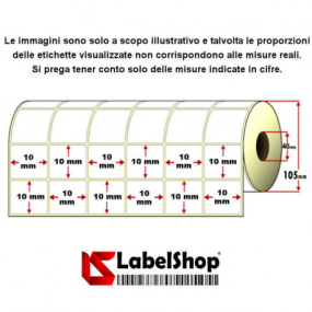 Rotolo da 21000 etichette adesive mm 10x10 Carta Vellum trasferimento termico 8 piste anima 40