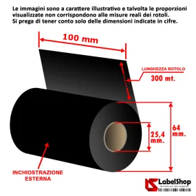 nastro carbongrafico ribbon 100x300 cera resina trasferimento termico polliammide raso rotolo rolls