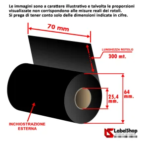 nastro carbongrafico ribbon 70x300 cera resina trasferimento termico polliammide raso rotolo rolls