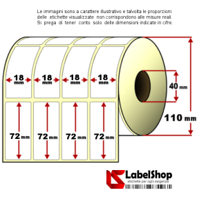 Rotolo da 2800 etichette adesive mm 18x72 Termiche 4 piste anima 40