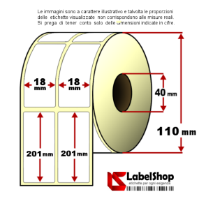 Rotolo da 500 etichette adesive mm 18x201 Termiche 2 piste anima 40