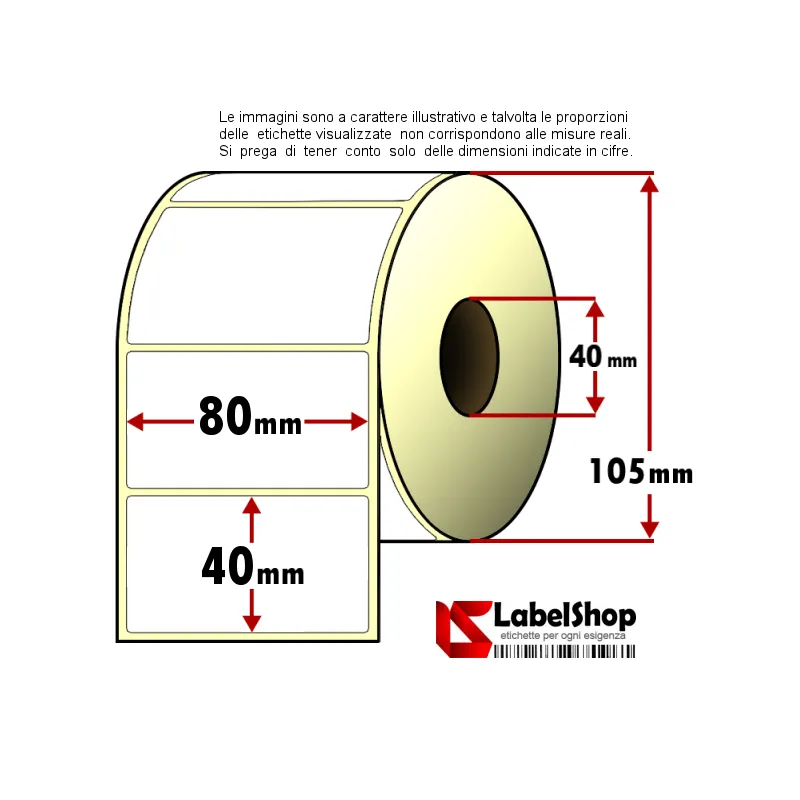 Rotolo da 1150 etichette adesive mm 80x40 vellum 1 pista anima 40