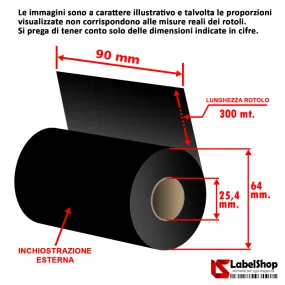 nastro carbongrafico ribbon 90x300 cera resina trasferimento termico polliammide raso rotolo rolls