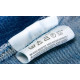 Nastro in poliestere resinato per etichette tessili composizioni e simboli lavaggio jeans