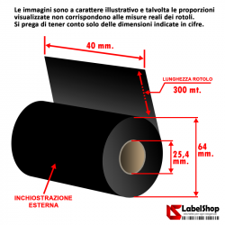 Ribbon H 40 mm x 300 m. ink out WAX - Nastro carbongrafico a base cera per stampa a trasferimento termico (Ribbon in Cera)