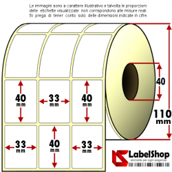 Rotolo da 6000 etichette adesive mm 33x40 Carta Vellum 3 piste anima 40