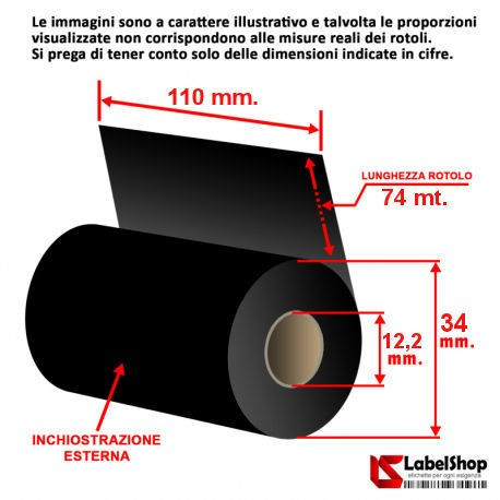 nastro carbongrafico ribbon 110x74 zebra cera resina trasferimento termico polliammide raso rotolo rolls