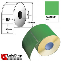 Rotolo da 500 etichette adesive colorate verde mm 100x100 Carta Vellum - foro 40mm - 10x10