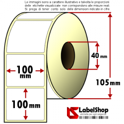 Rotolo da 500 etichette adesive mm 100x100 Termiche 1 pista anima 40 100x102