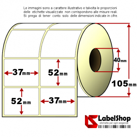 Rotolo da 2000 etichette adesive mm 37x52 Termiche 2 piste anima 40