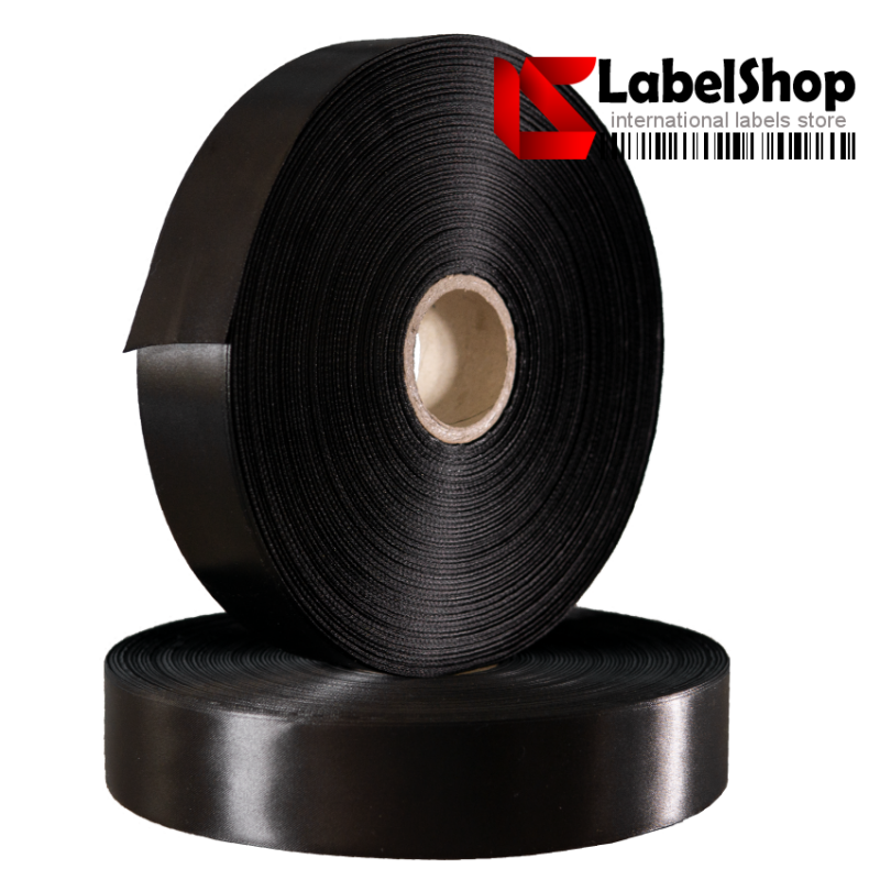 Rotolo nastro raso nero satin per etichette tessili composizioni lavaggio  poliammide