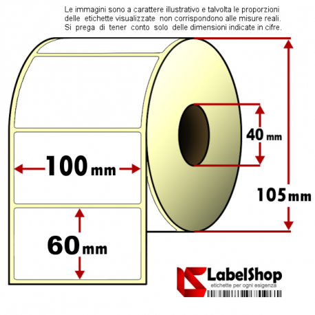 Rotolo da 900 etichette adesive mm 100x60 Vellum 1 pista anima 40