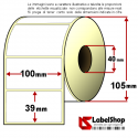 Rotolo da 1300 etichette adesive mm 100x39 carta vellum - trasferimento termico anima 40 - 100x38