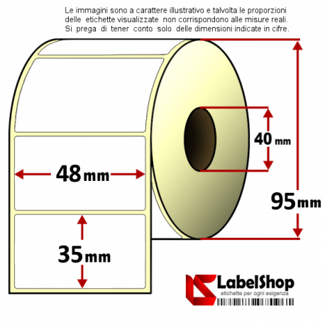 Rotolo da 1500 etichette adesive mm 48x35 Termiche 1 pista anima 40