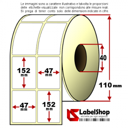 Rotolo da 800 etichette adesive mm 47x152 in carta Vellum per trasferimento Termico 2 piste anima 40