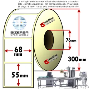 Rotolo da 3000 etichette adesive mm 68x55 Termiche 1 pista anima 76 colla forte TOP protetta per Bizerba