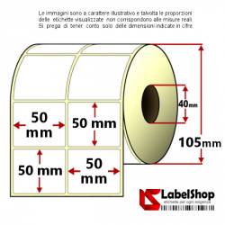 Rotolo da 2000 etichette adesive mm 50x50 Termiche dirette a 2 piste anima 40