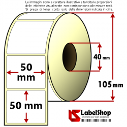 Rotolo da 1000 etichette adesive mm 50x50 Termiche dirette foro centrale 40