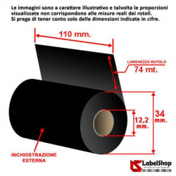 Ribbon 110x74 ink out Resina textile - foil per stampa a trasferimento termico su etichette tessili supra