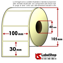 Rotolo da 1500 etichette adesive mm 100x30 Termiche 1 pista anima 40