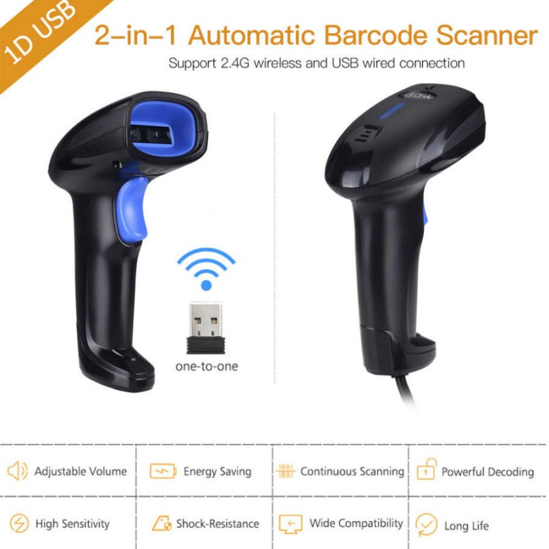 Lettore Codice A Barre Barcode Scanner Senza Fili Wireless Pistola Laser  Wifi