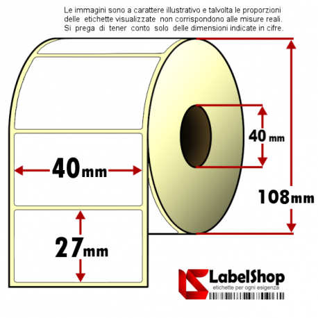 Rotolo da 2000 etichette adesive mm 40x27 Vellum 1 pista anima 40