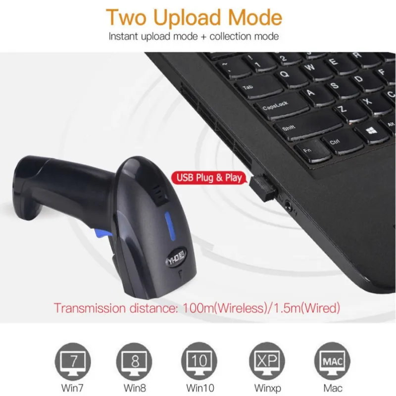 2D Scanner CCD per lettura codici a barre e QR code con filo e wireless