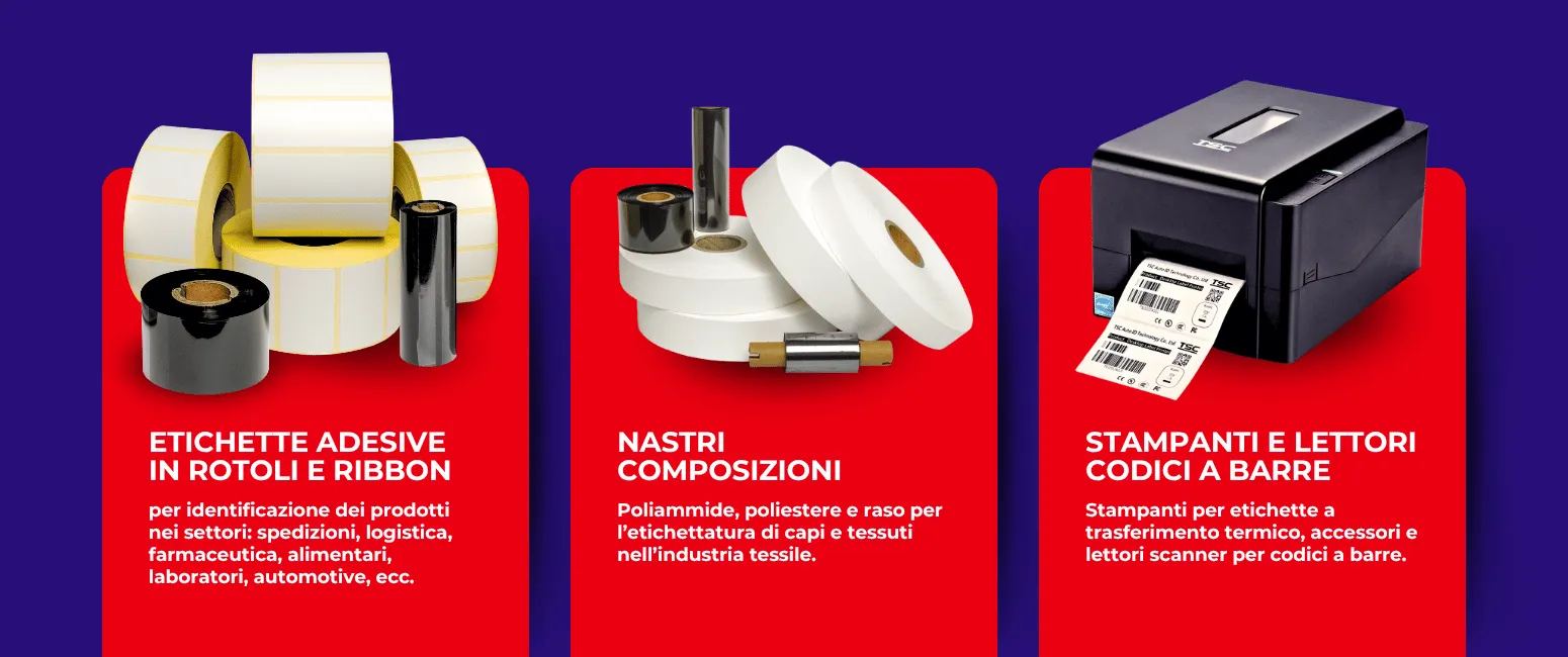 Prodotti per il labeling - Stampanti Etichette Ribbon Nastri Tessili